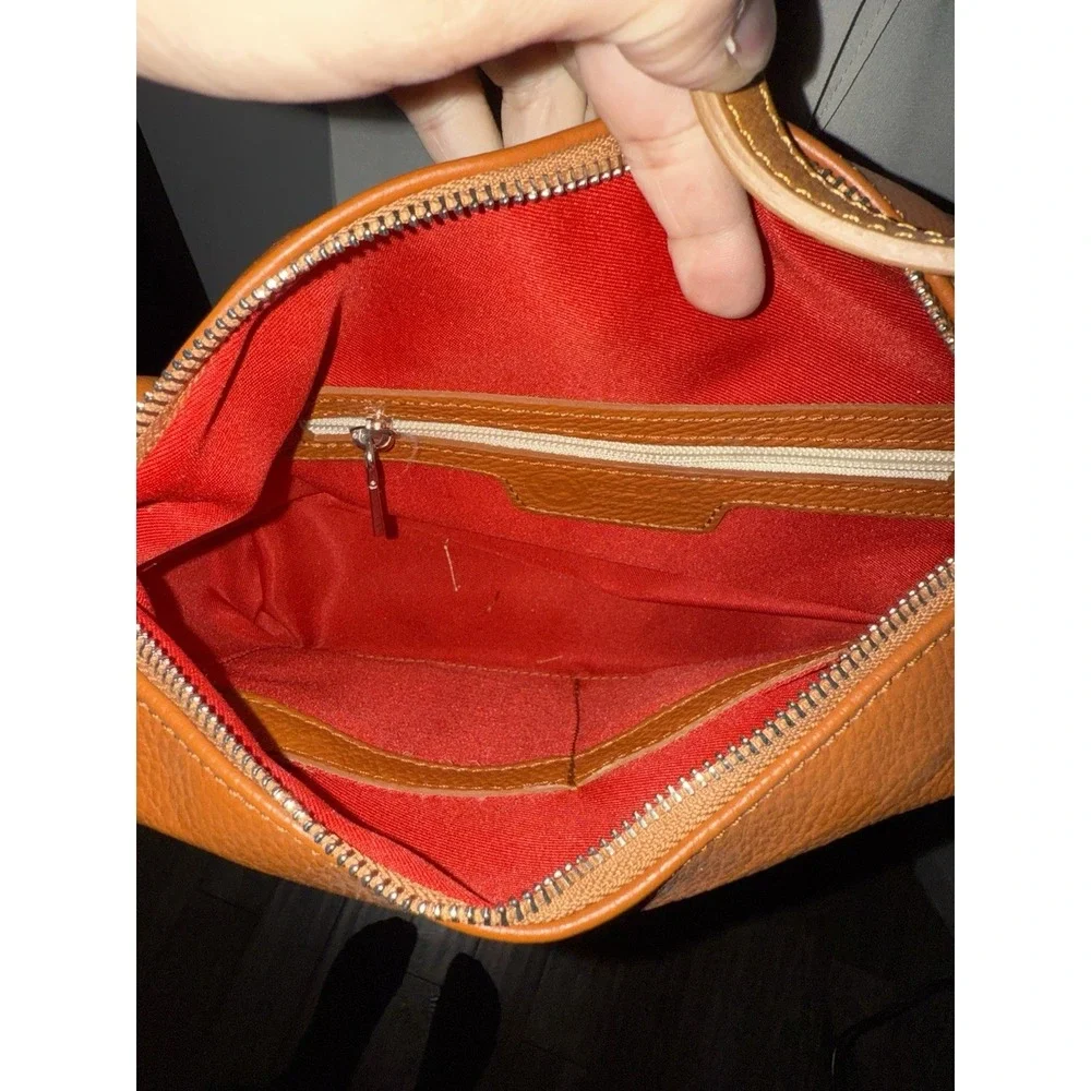 Valentina Crossbody Bag Women Small Cognac Orange Pebbled Leather Italian 4670